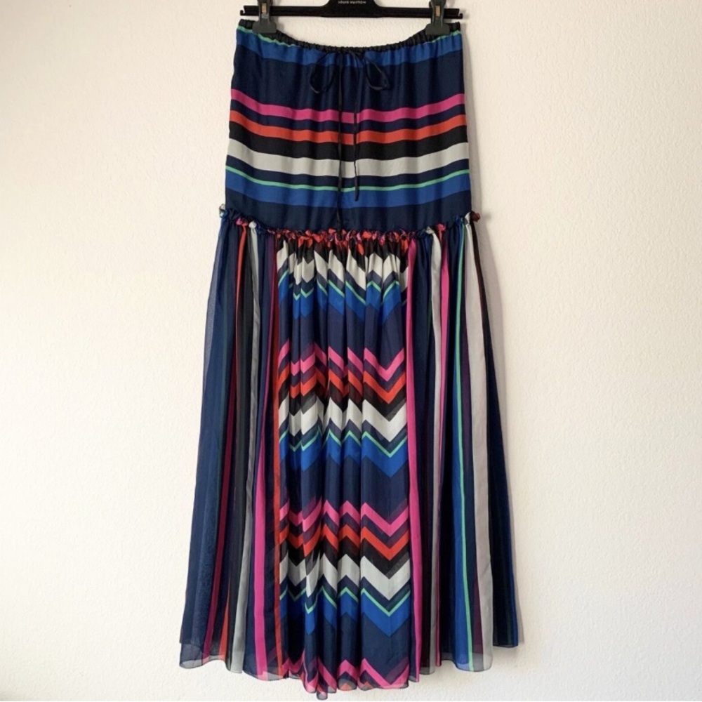 NWT L.A.M.B. Colorful Striped Silk Maxi Skirt